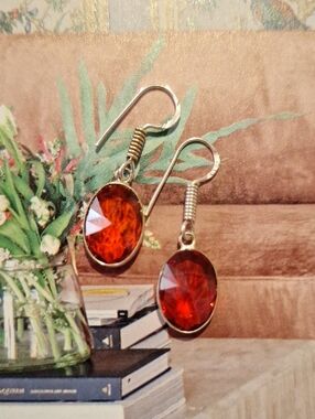 Red Faceted Oval Drop Earrings - Women's Jewelry